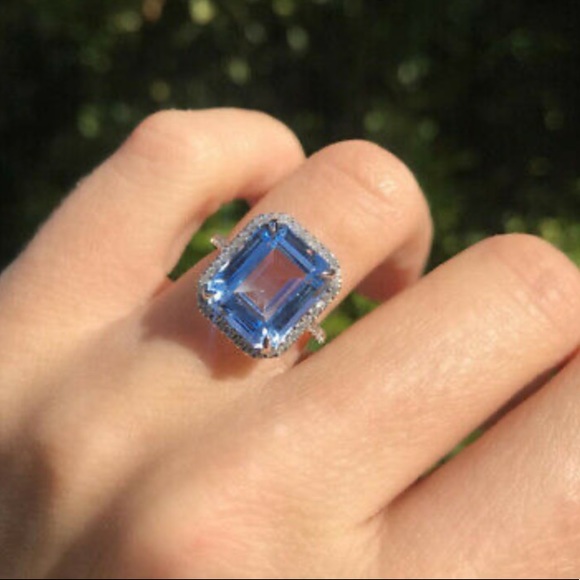 925 Silver Rings Emerald Cut Aquamarine - Picture 6 of 11
